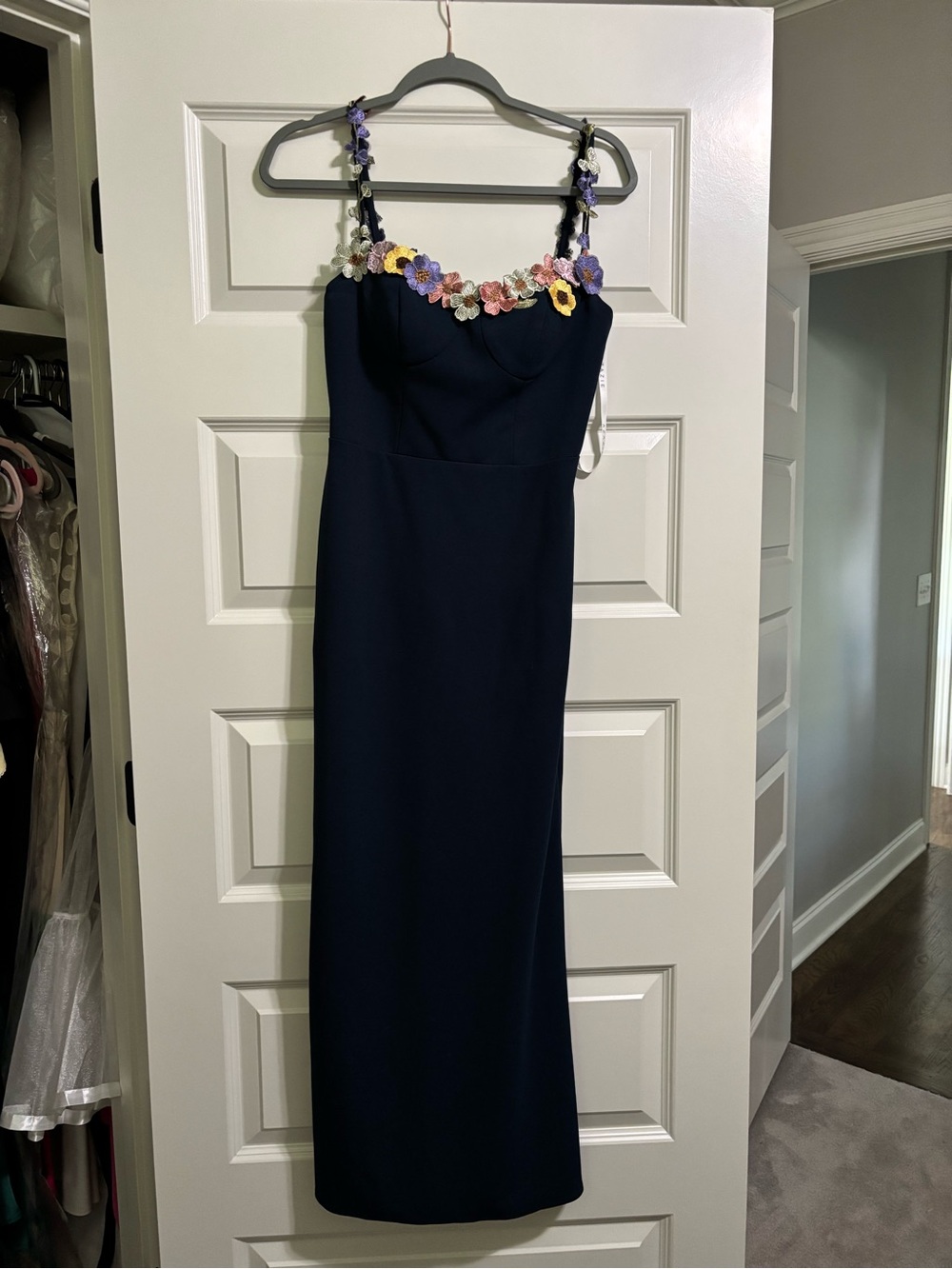 Azazie Navy Maxi Dress with Multicolor Floral Appliqué - Picture 2 of 4